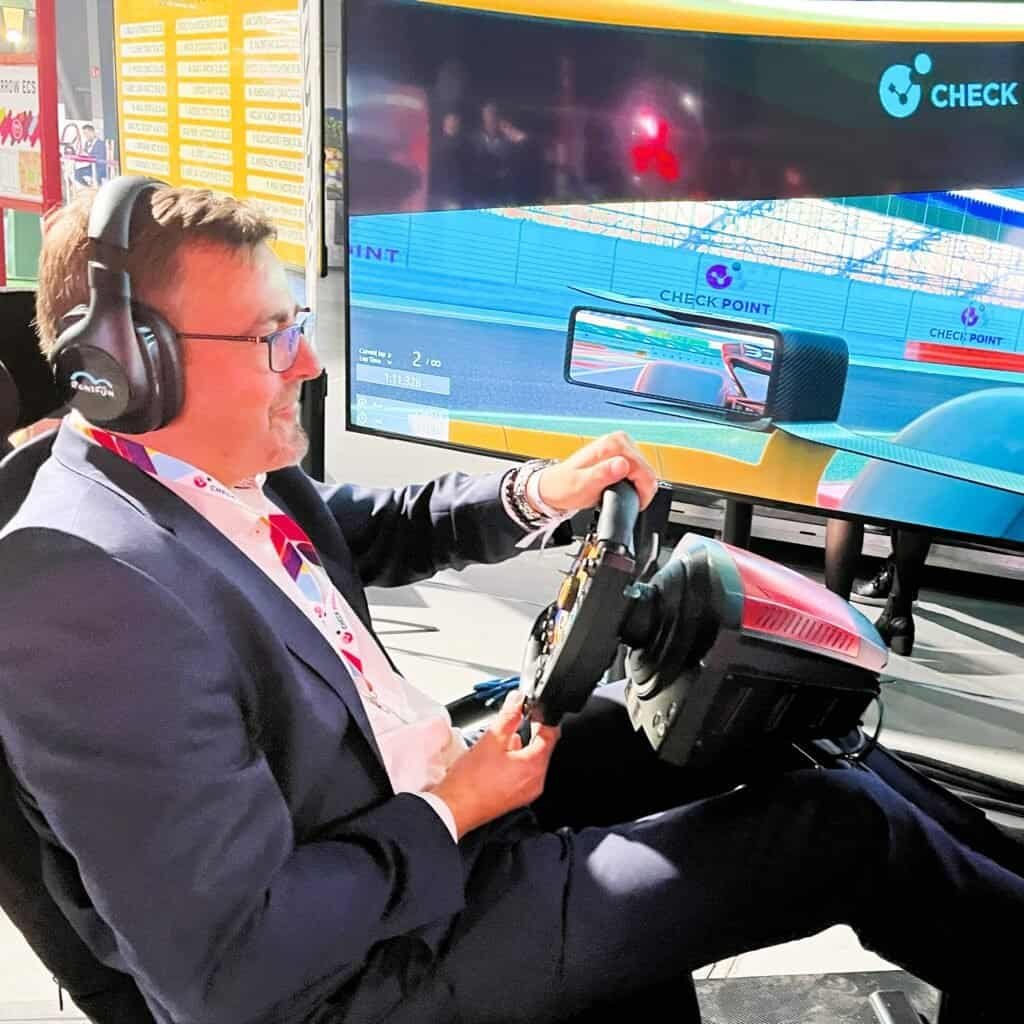 Formula virtual experience for check point security conference with a Formula simulator rental turnkey with delivery and support.