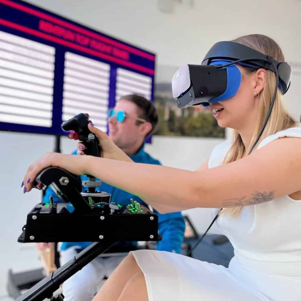 Hire Virtual reality flight simulator for company event in London UK. Rental VR for party event with delivery