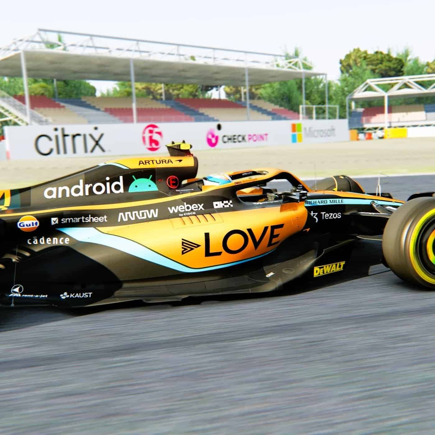 F1 branded car with citrix, microsoft sponsors RoarFun branding.