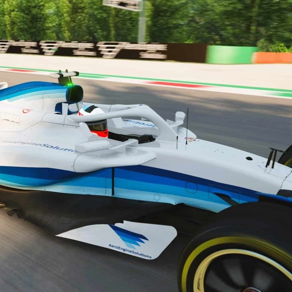 Dynamic virtual branding with our clients virtual logo for a F1 simulator rental in Las Vegas, Nevada, USA.