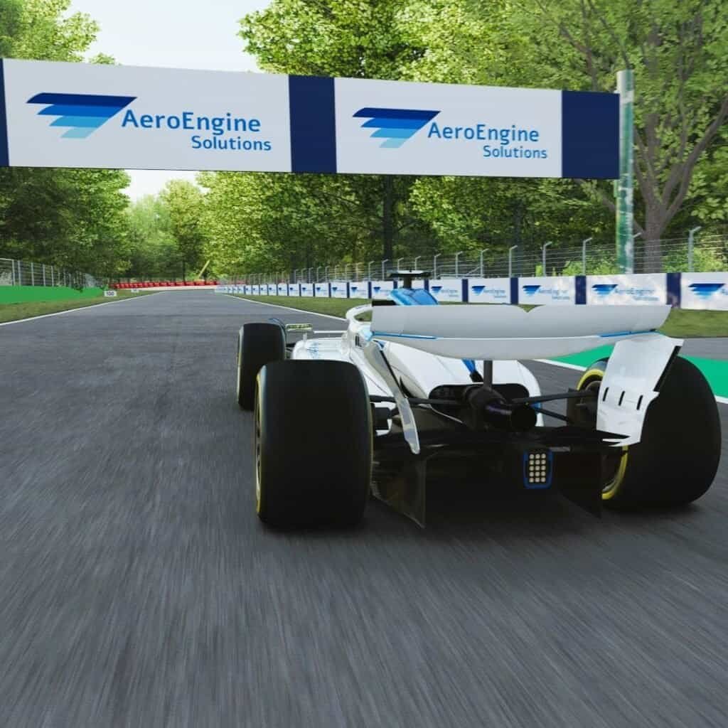 Dynamic wallpaper with our clients virtual logo for a F1 simulator rental in Las Vegas.